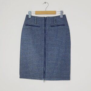 Bedo Women's Blue White Cotton Front Pockets Zip-Up Business Pencil Skirt Size 3